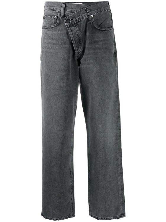 Shop Agolde Criss Cross Gray Denim Pants In Grey