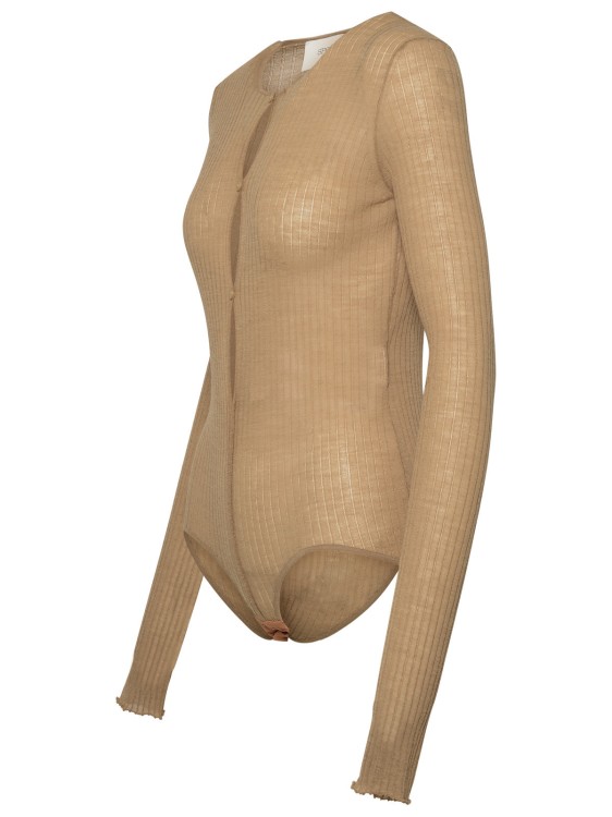 Shop Sportmax 'dinar' Bodysuit In Beige Wool Blend Yarn In Brown