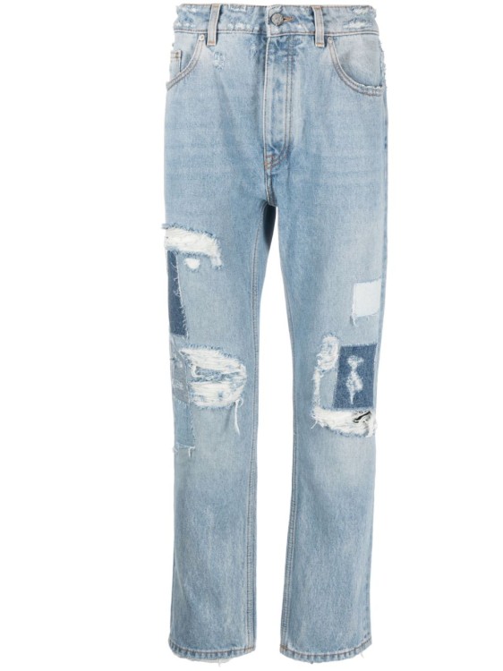Palm Angels Blue Tapered Denim Pants In Grey