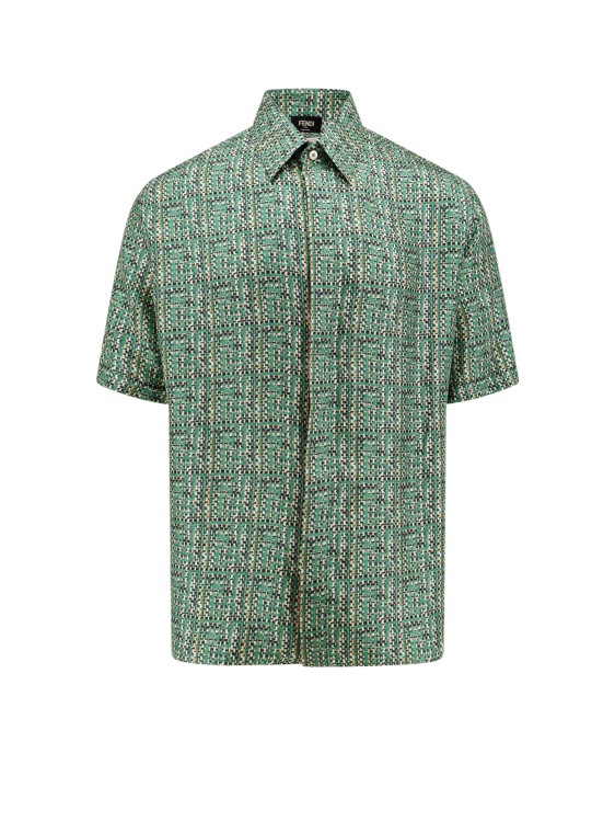 Shop Fendi Silk Shirt With Braided Ff Motif In Green