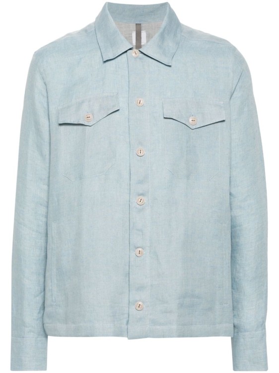 Shop Eleventy Long-sleeve Linen Shirt In Blue