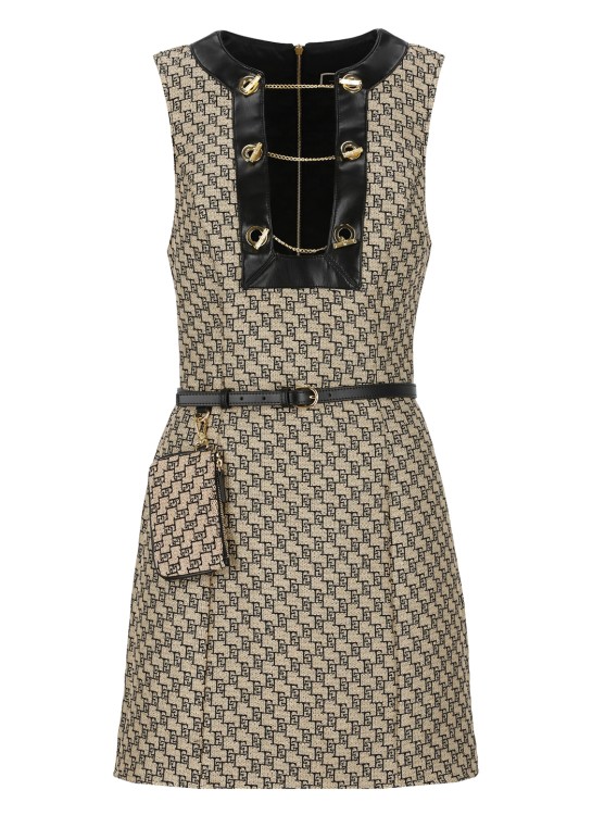 Shop Elisabetta Franchi Raffia Mini Dress In Brown