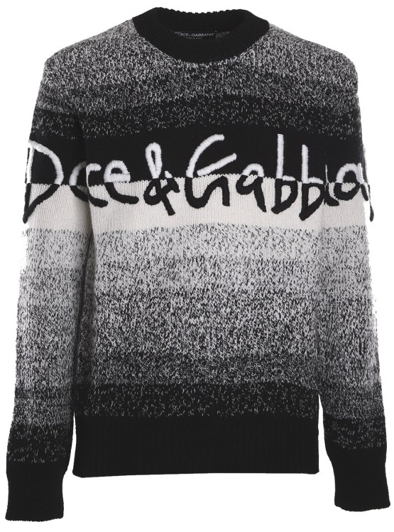 Dolce & Gabbana Black Wool Logo Sweater In Grey