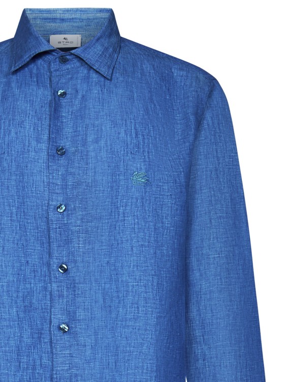 Shop Etro Turquoise Linen Shirt In Blue