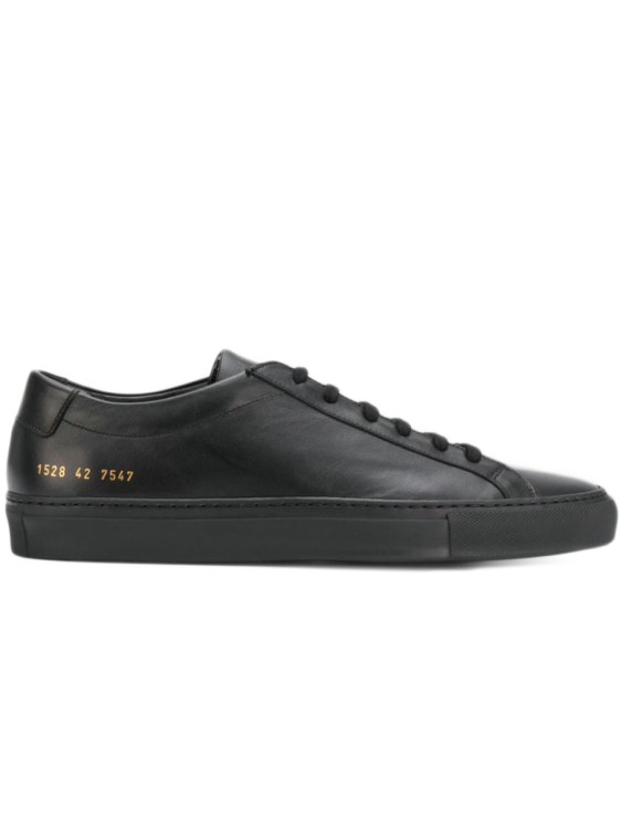 COMMON PROJECTS BLACK LEATHER ACHILLES LOW TOP SNEAKERS,aa7ace86-653a-4995-fbe6-2416bbf98d82