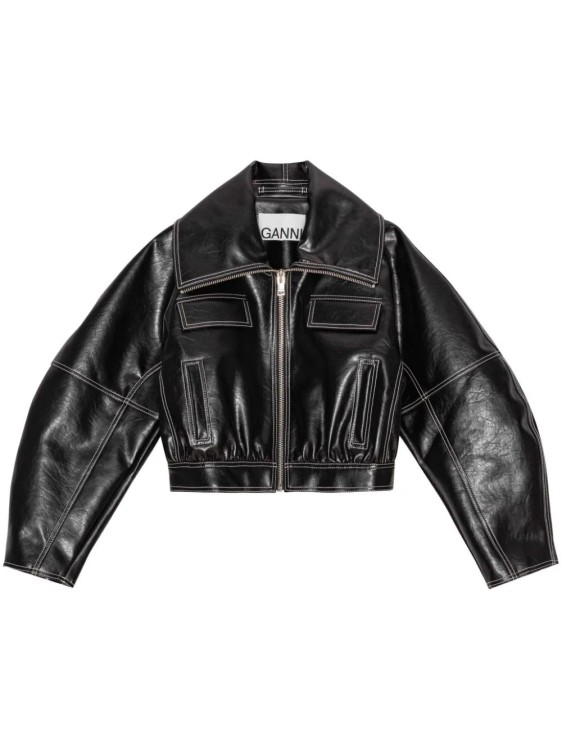 Shop Ganni Future Coated Cropped Jacket In Black