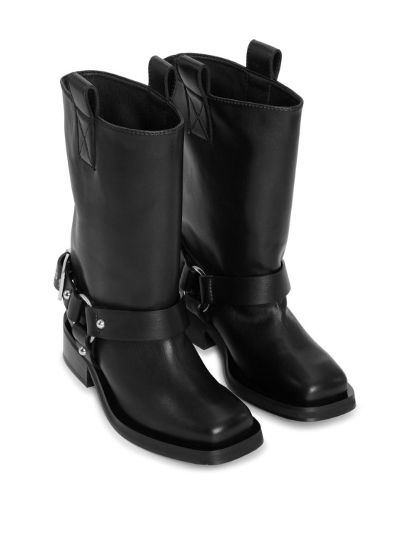 Shop Ganni Black Calf Leather Boots