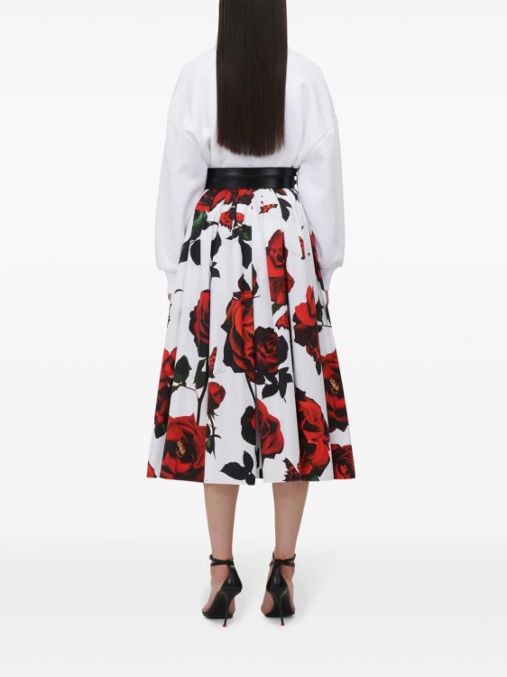 Shop Alexander Mcqueen White Tudor Rose-print Midi Skirt