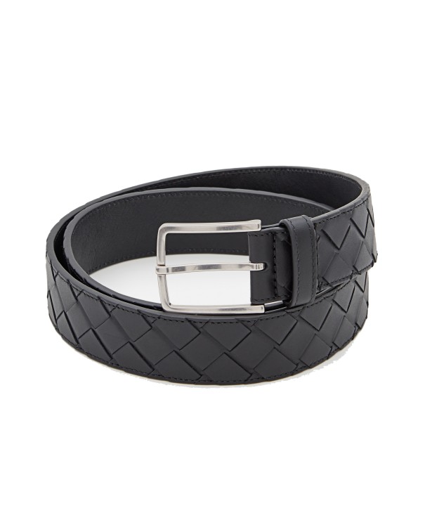 Bottega Veneta Intreccio Leather Belt In Black