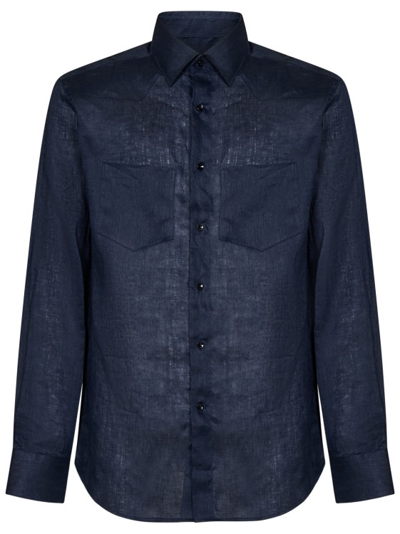 Shop Low Brand Navy Blue Linen Shirt In Black