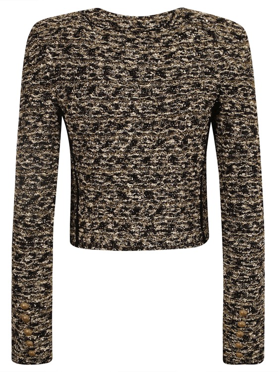 Shop Balmain Cropped Tweed Jacket In Grey