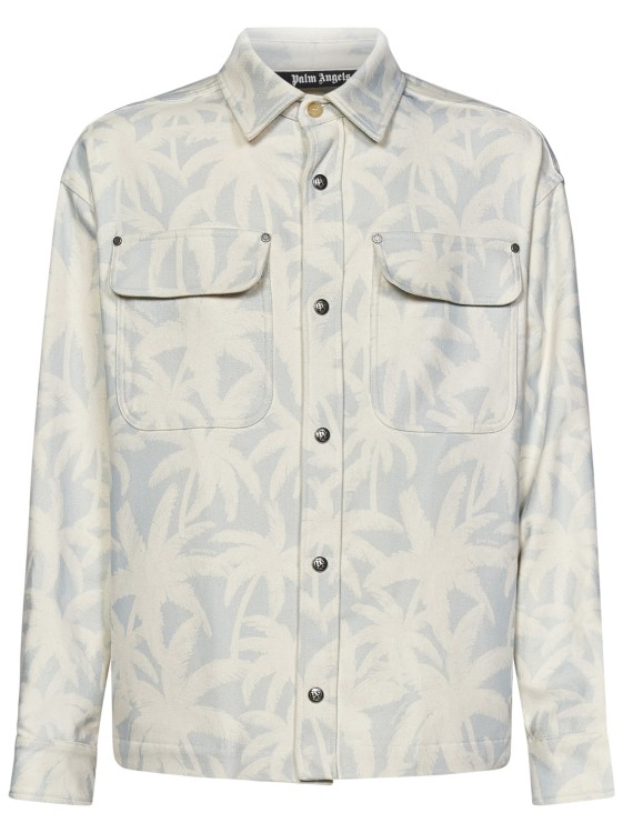 Shop Palm Angels Light Blue Oversized Shirt In White