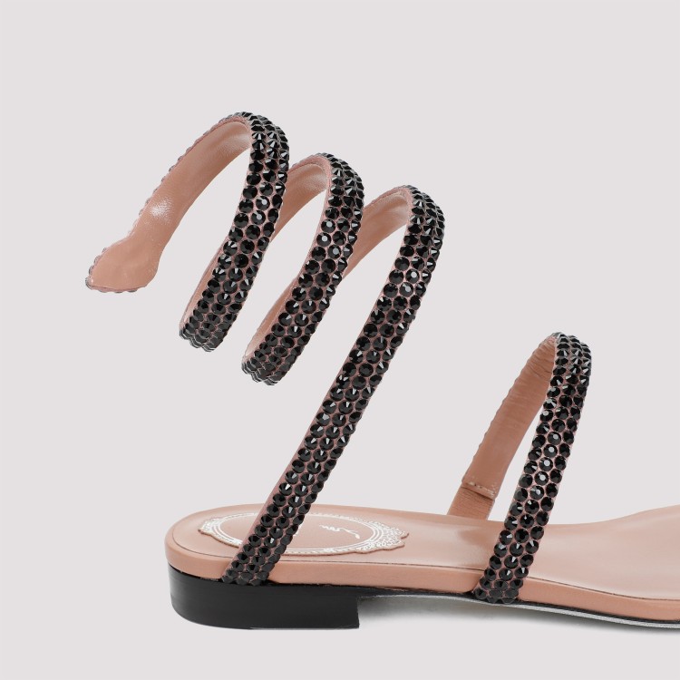 Shop René Caovilla Serpente Black Leather Sandals In Pink