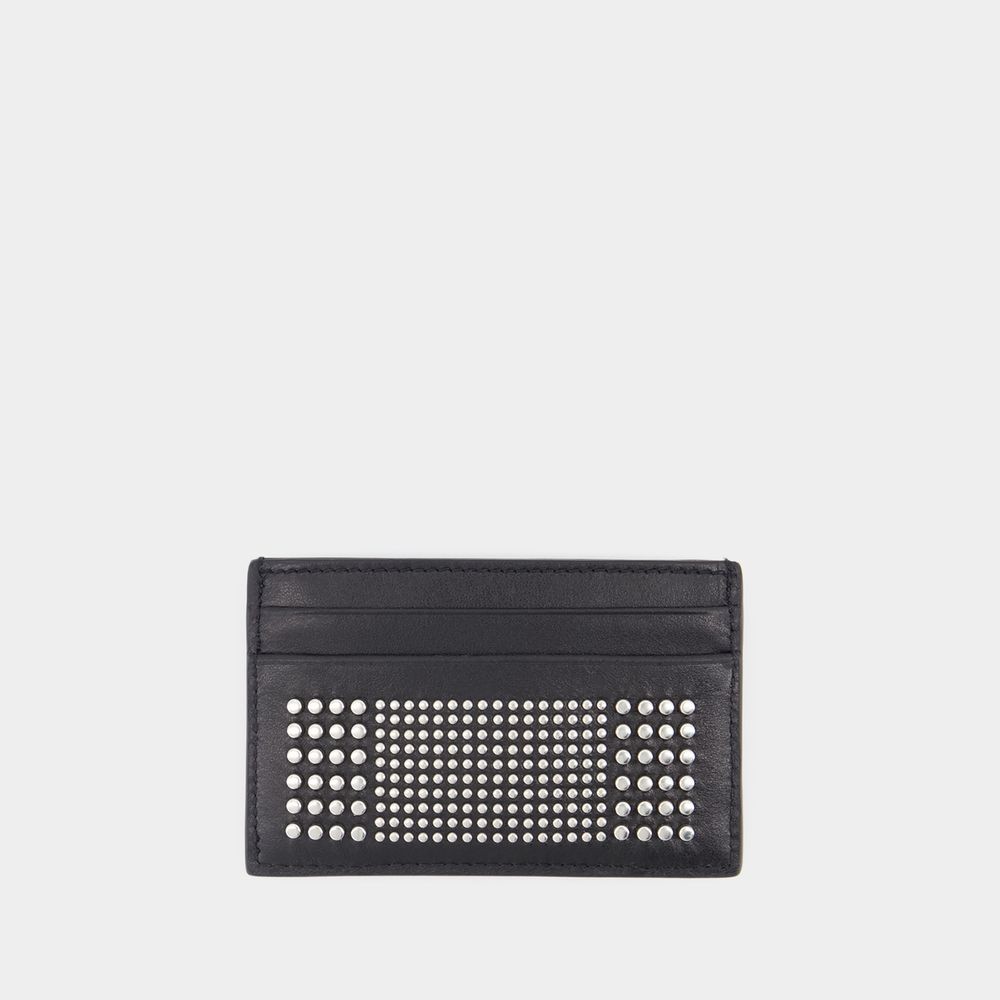 Alexander Mcqueen Black Card-holder With Silver-finished Studs In Leather Man In Black