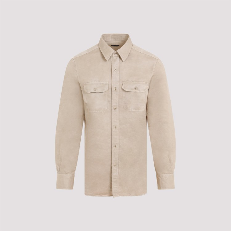 Shop Tom Ford Military Beige Linen-cotton Shirt In Neutrals