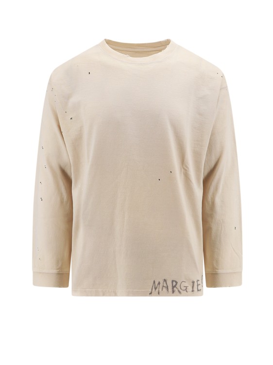 Shop Maison Margiela Jersey T-shirt With Destroyed Effect In Neutrals