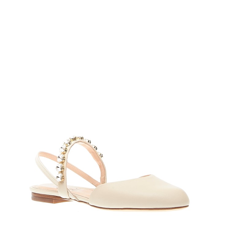 Agl Attilio Giusti Leombruni Cream Slingback With Rhinestones In Neutrals