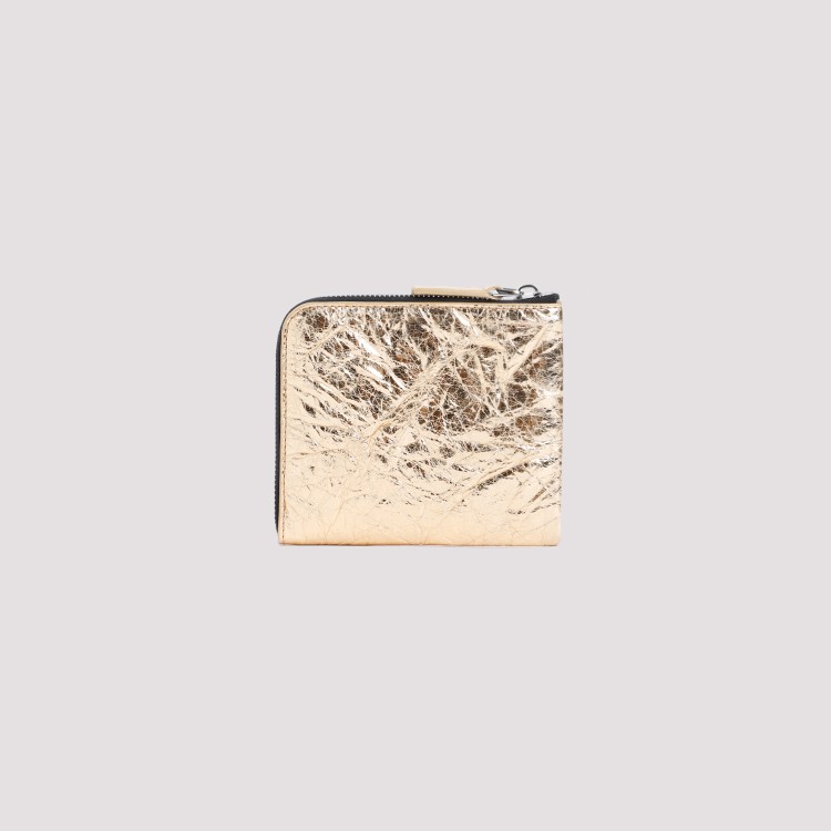 Shop Marni Zip Around Gold Ovine Leather Wallet In Neutrals