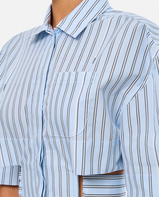 Shop Jacquemus Croppped Stripe Shirt In White