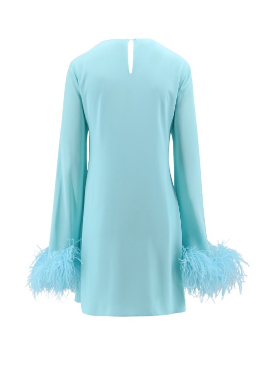 Shop Nervi Dress With Natural Feathers With Knot On The Front In Blue