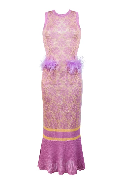Shop Andreeva Lavender Knit Dress With Feathers Details In Purple