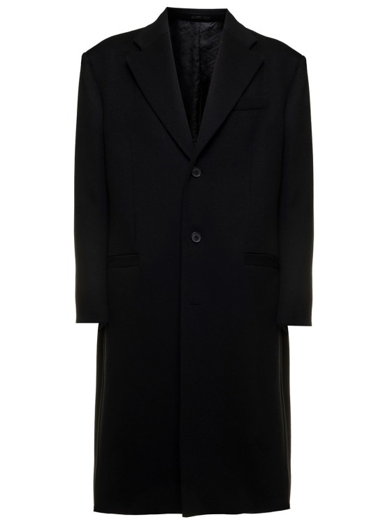 Versace Black Coat In Virgin Wool  Man In Black