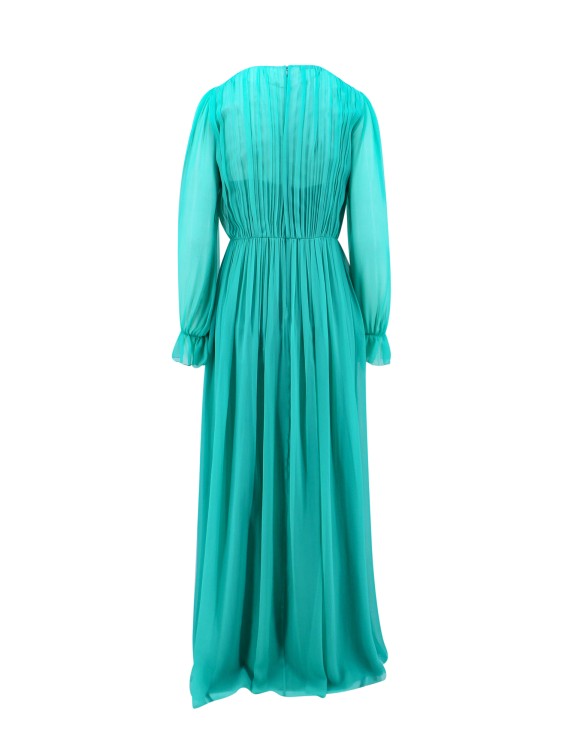 Shop Alberta Ferretti Silk Long Dress With Draped Details In Green