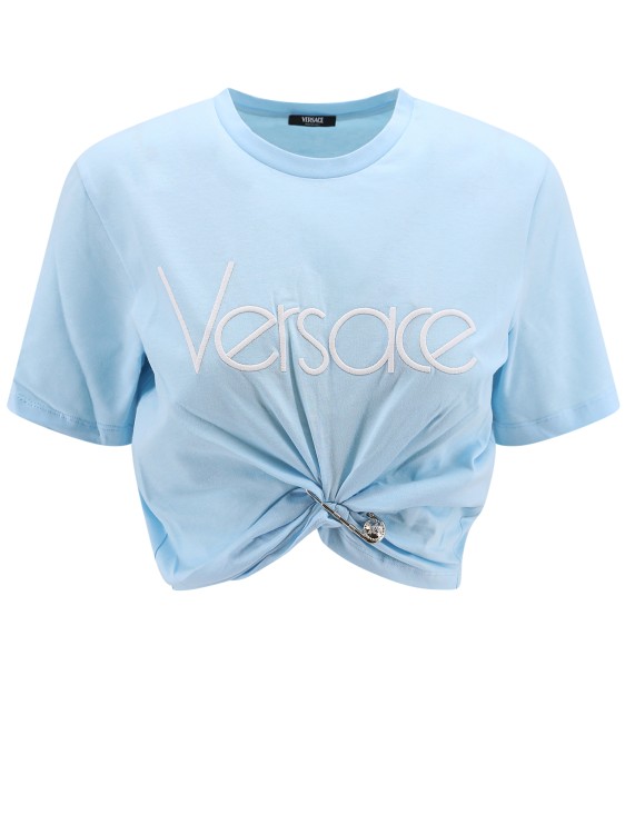 Shop Versace Cotton T-shirt With Medusa Brooch Detail In Blue