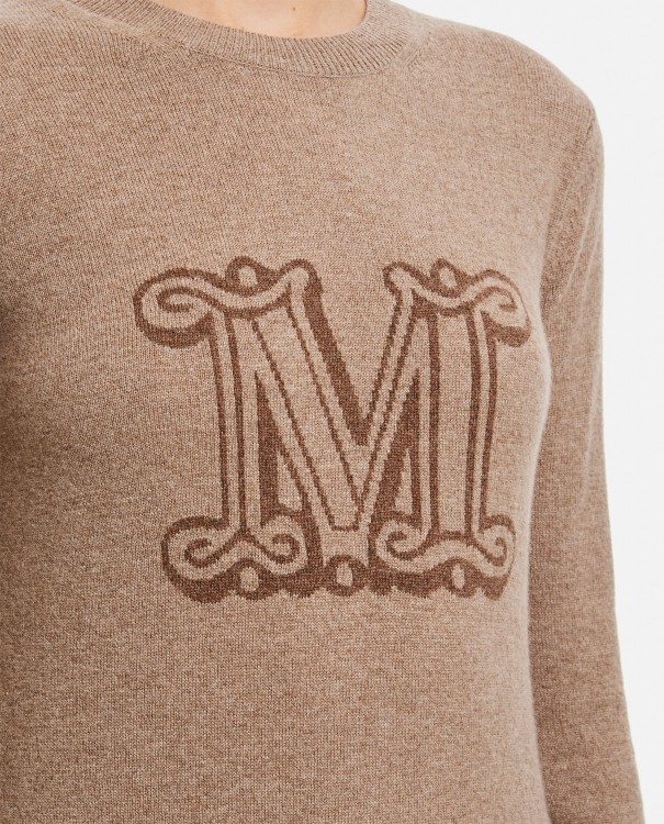 Shop Max Mara Pamir Crewneck Logo Sweater In Brown
