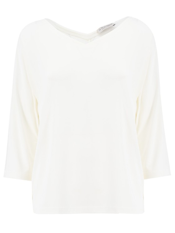 Le Tricot Perugia Three Quarter Length Sleeves Viscose T-shirt In White