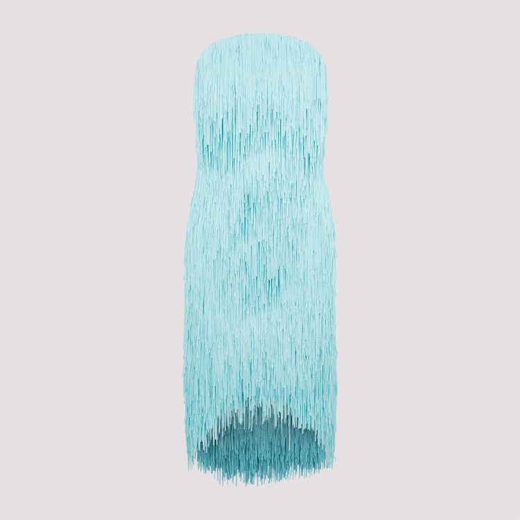 Bottega Veneta Sky Blue Fringed Midi Dress In Blue