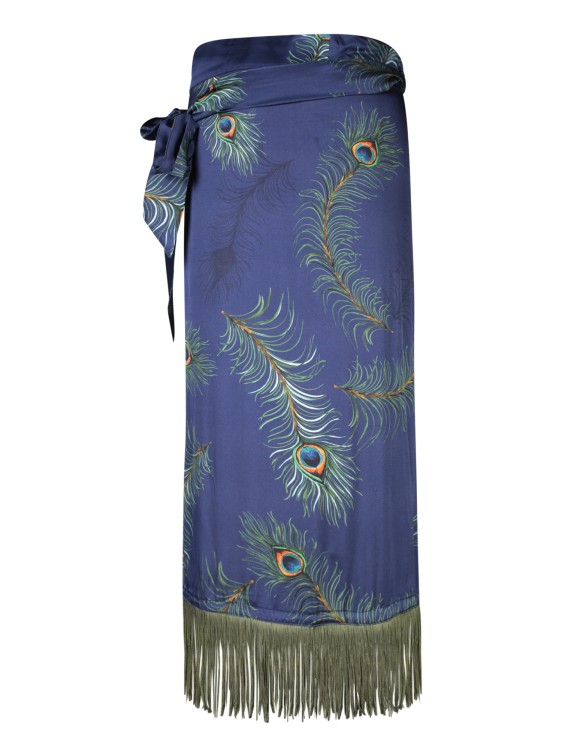 Shop Panarehi Wrap Skirt With Peacock Print In Blue