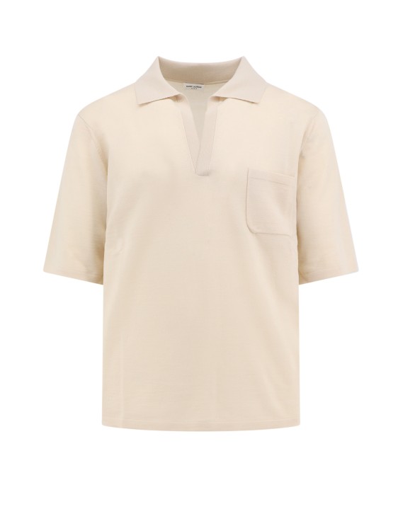 Shop Saint Laurent Responsible Wool Polo Shirt With Ton Sur Ton Monogram In Neutrals