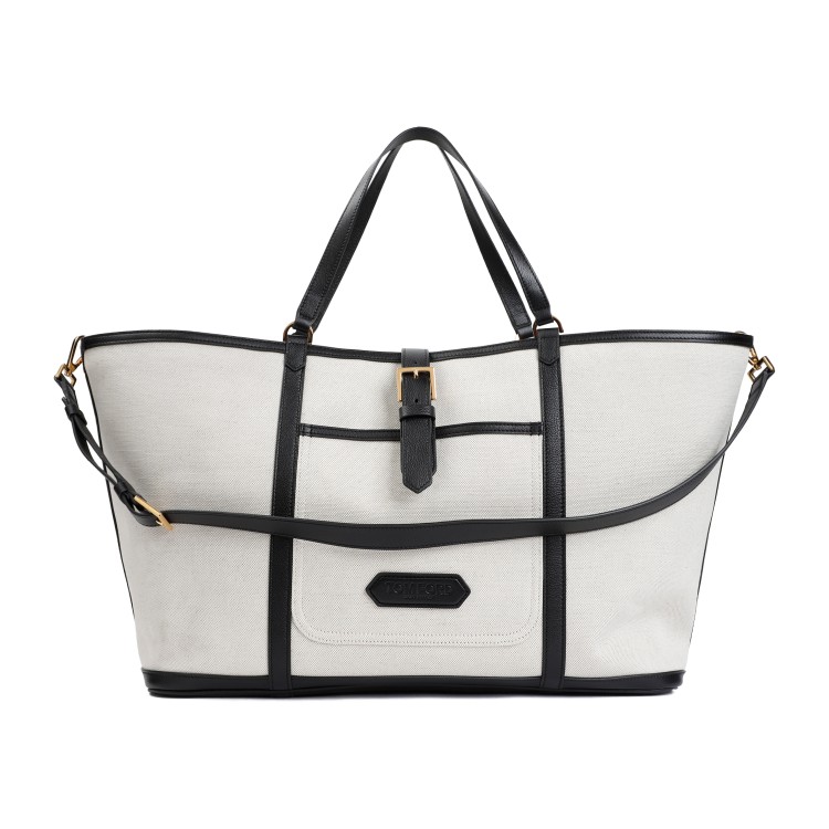 Tom Ford East West White And Black Cotton Tote Bag