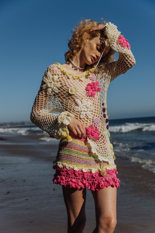 Shop Andreeva Malva Multicolor Handmade Crochet Mini Skirt