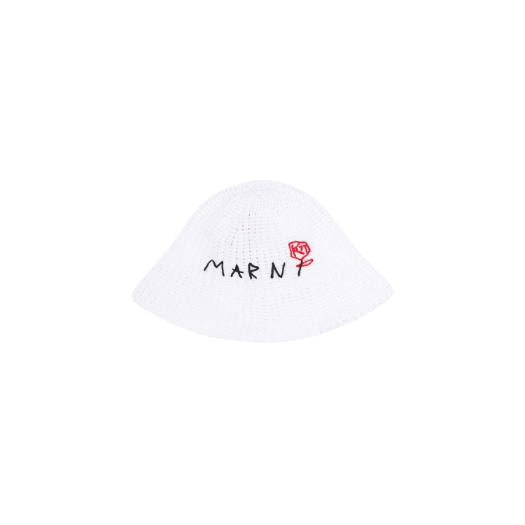 Marni Crochet White Cotton Bucket Hat