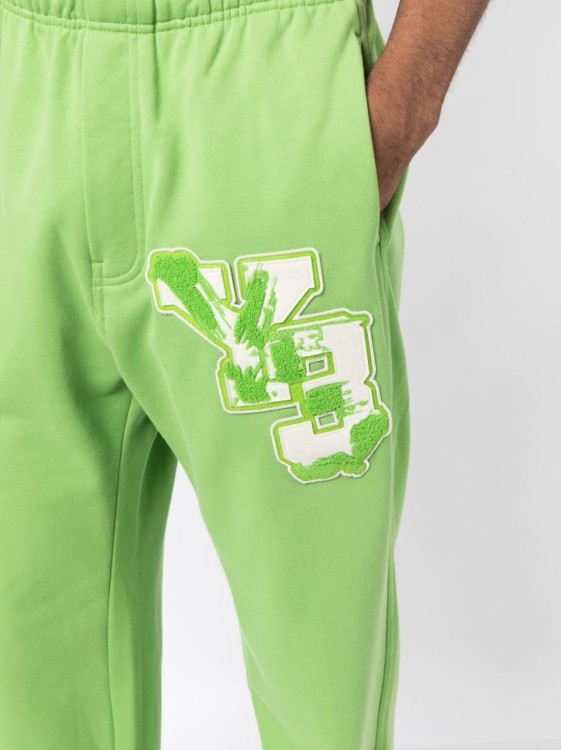 Shop Y-3 Gfx Ft Logo-patch Cotton Track Pants In Green