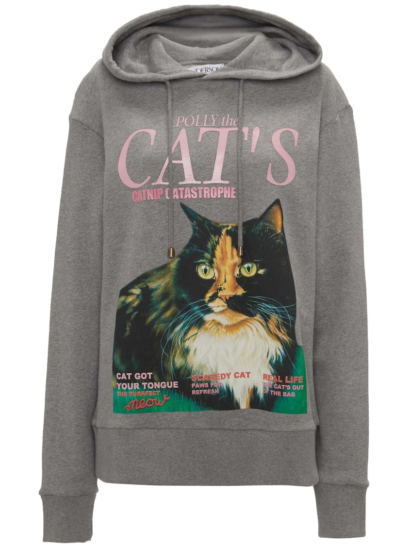 Shop Jw Anderson J.w. Anderson Graphic Print Grey Hoodie Sweater With Cat Design