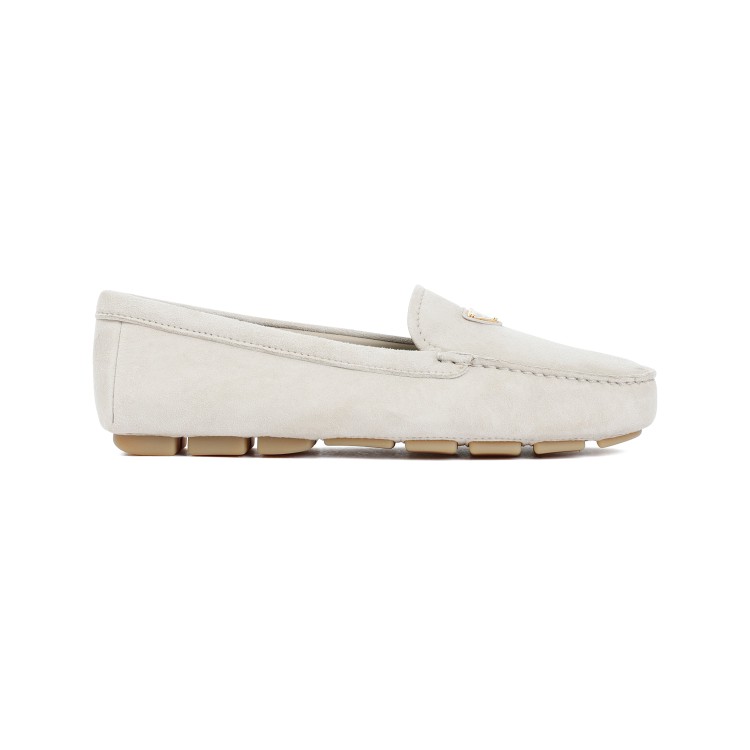 Shop Prada Light Grey Suede Goat Leather Loafers In White