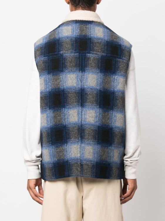 Shop Isabel Marant Blue Check Gilet With Shearling Collar