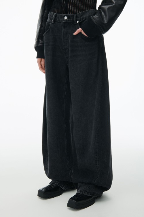 Shop Alexander Wang Low-rise Wide-leg Denim Jeans In Black