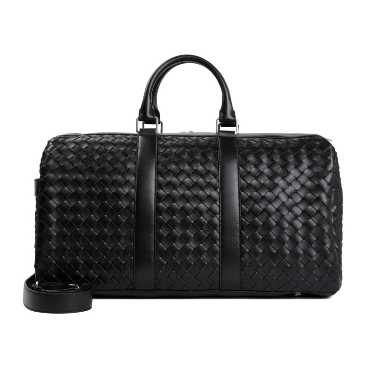 Bottega Veneta Medium Leather Intrecciato Duffle Bag In Black