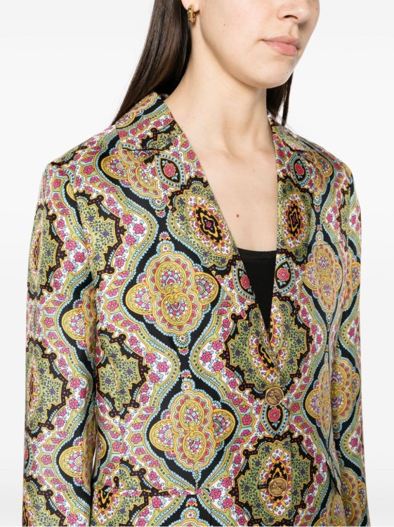 Etro Medallion-print Silk Single-breasted Blazer Jacket In Yellow