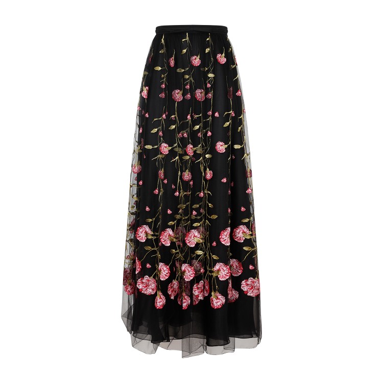 Giambattista Valli Floral-embroidered Tulle Maxi Skirt In Black