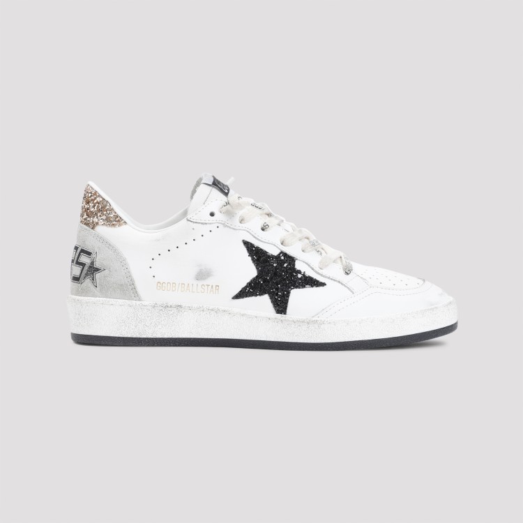 Golden Goose Ballstar Leather Upper And Toe Glitter Star And Heel Suede Spur Shoes In White