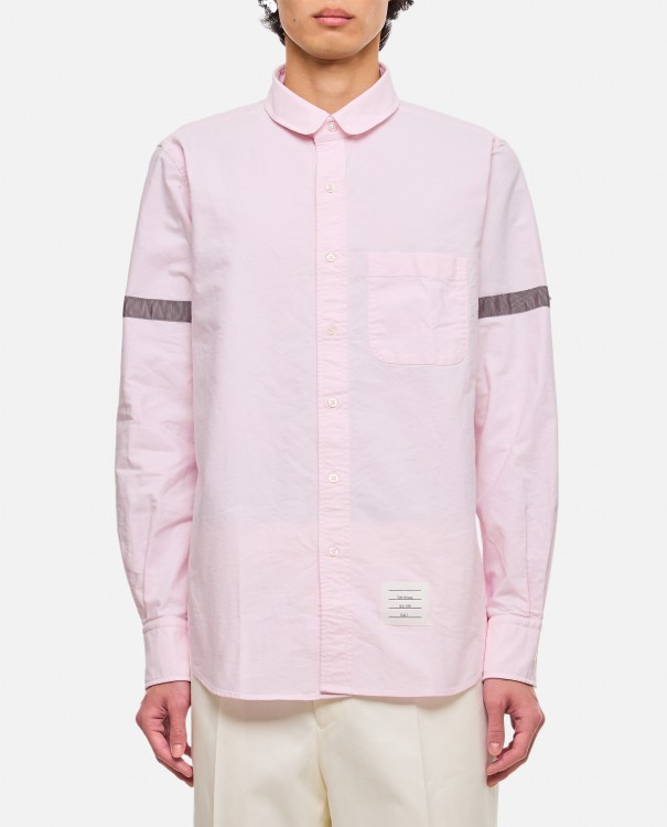 Shop Thom Browne Straight Fit Mini Round Collar Cotton Shirt In Purple