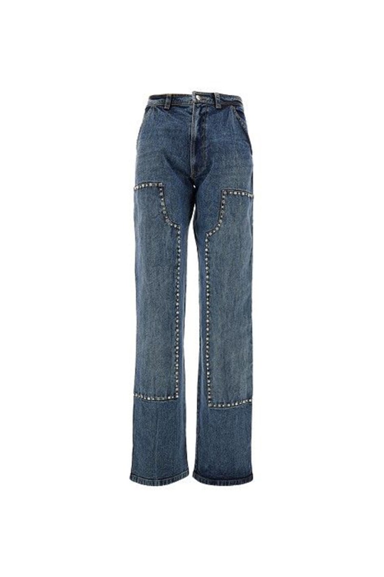Des Phemmes Studded Detail High-waisted Denim Jeans With Flattering Fit In Blue
