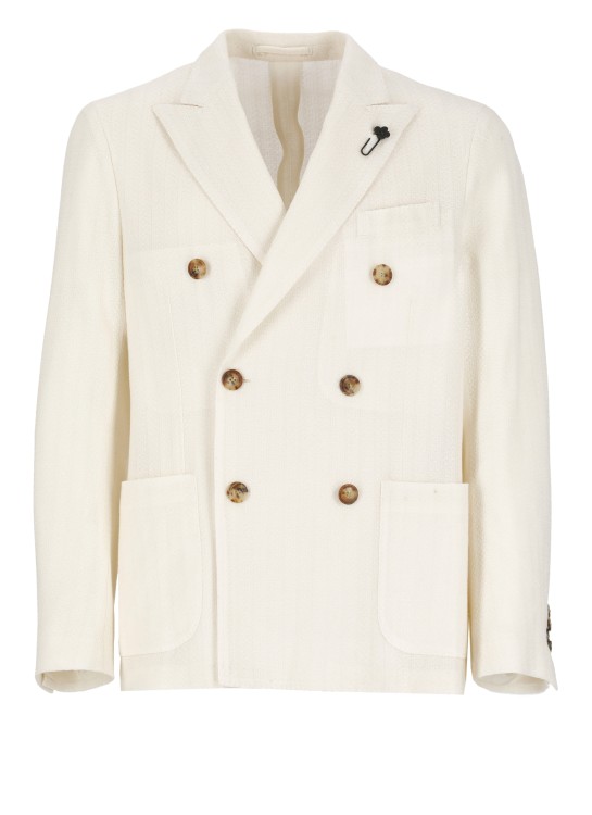 Shop Lardini Double Breasted Cotton Jacket In White