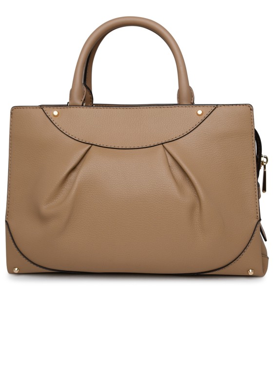 Shop Michael Michael Kors Sat Stocks Enzo Beige Leather Bag In Brown