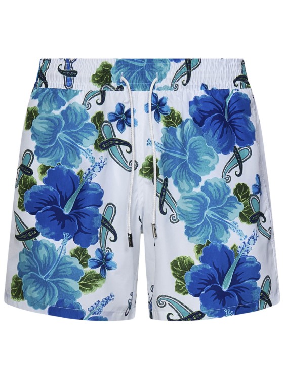 Shop Etro White Technical Fabric Swim Shorts In Blue